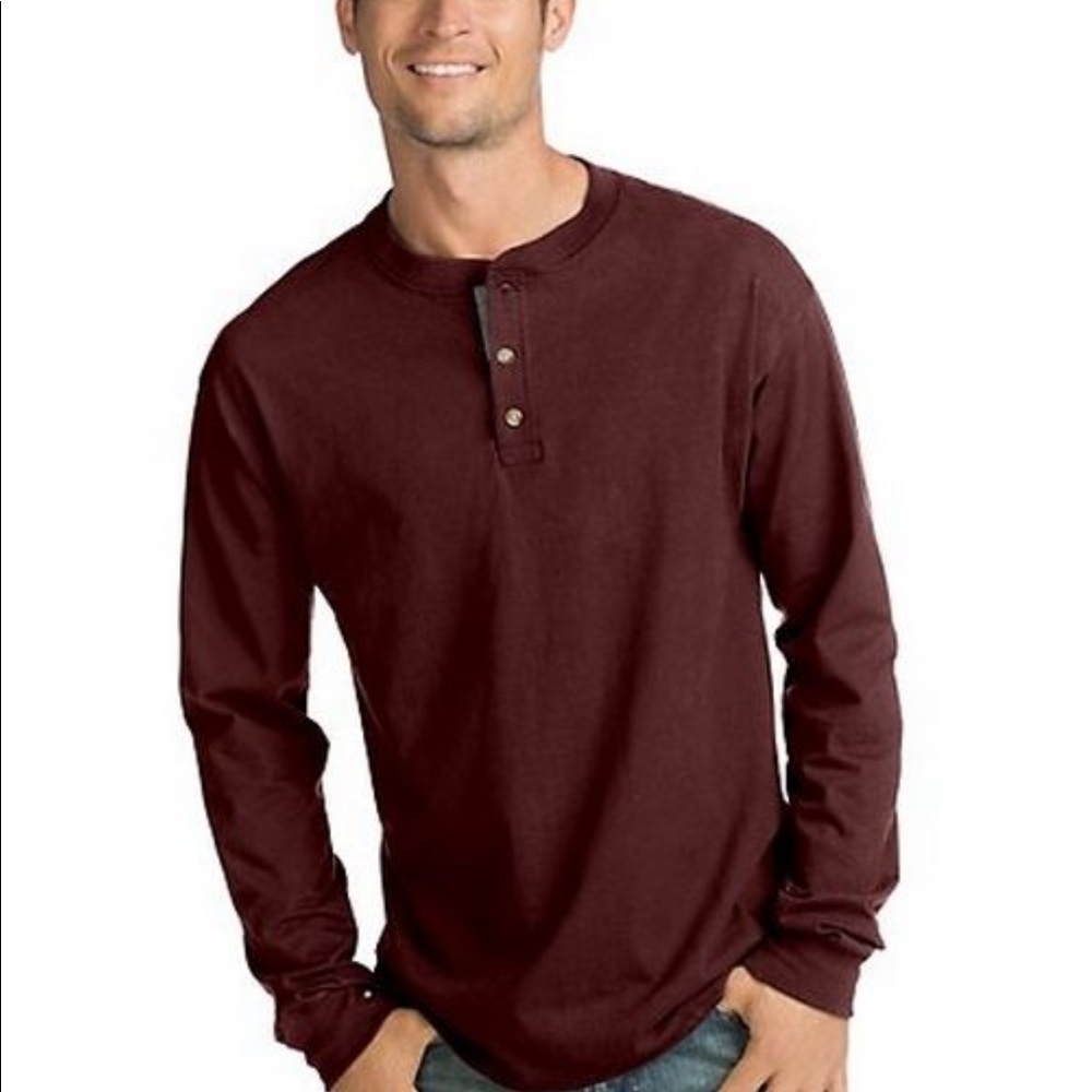 Jockey Men's Casual T-Shirts Long Sleeve Waffle Henley, Berry Bloom, 2XL